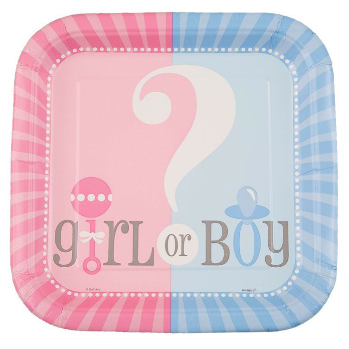 Unique gender reveal baby shower plates, set of 9